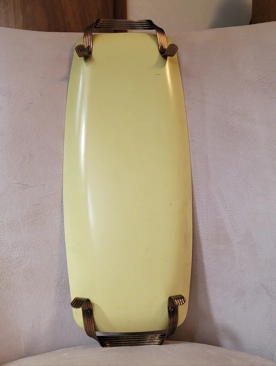 MCM  Yellow Metal Bread Serving Tray with Wheat Motif. - Picture 2 of 12